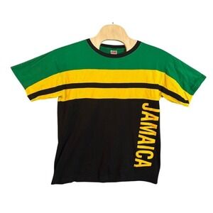 Island Tees Jamaica Graphic T-Shirt XXL Green Yellow Black Colorblock Cotton